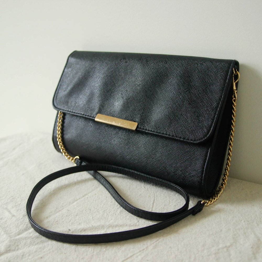 Black Faux-Leather Cross-body Bag